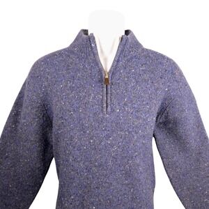 Peter Millar Mens Donegal Blue Speckled Merino Alpaca 1/4 Zip‎ Sweater Size L